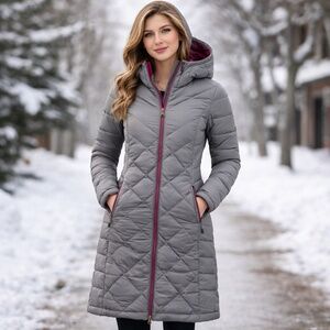 Lolë Grey Long Down Puffer Hooded‎ Coat XS